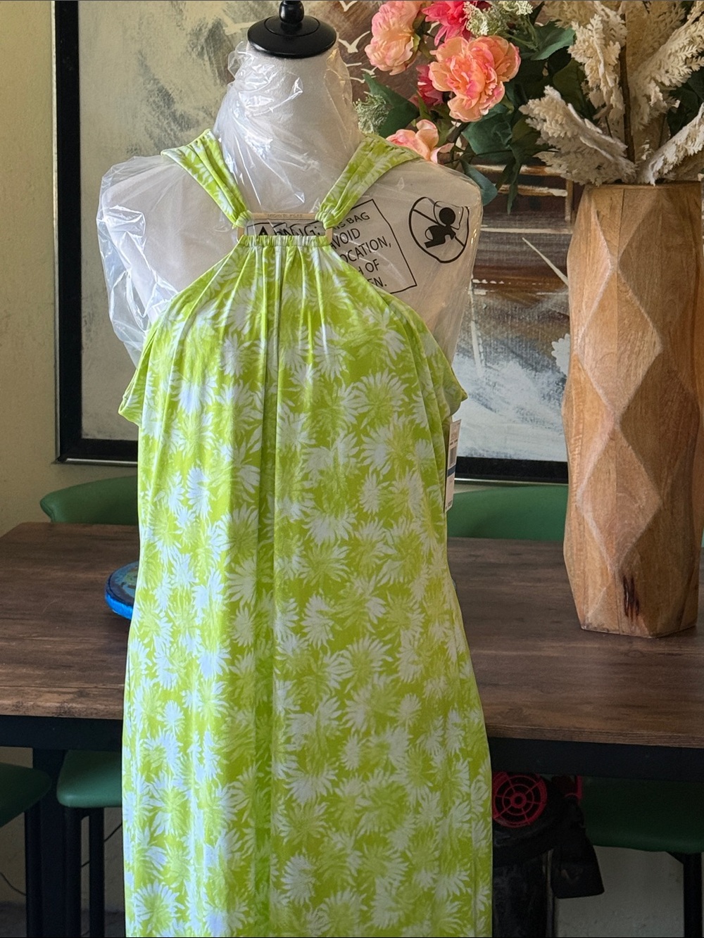 Michael Kors Bright Lime Green and White Floral Sundress